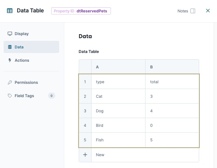 A static image displaying the completed configuration of the Data Table component.