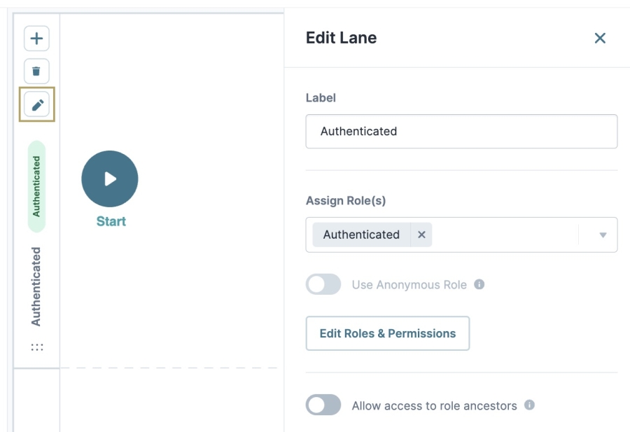 Static image of a swimlane Edit Lane settings panel.