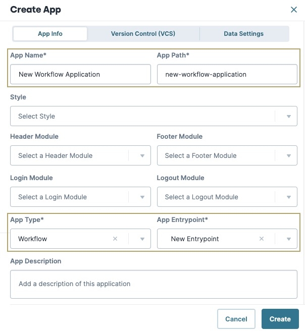 A static image displaying how to create a workflow-type application.