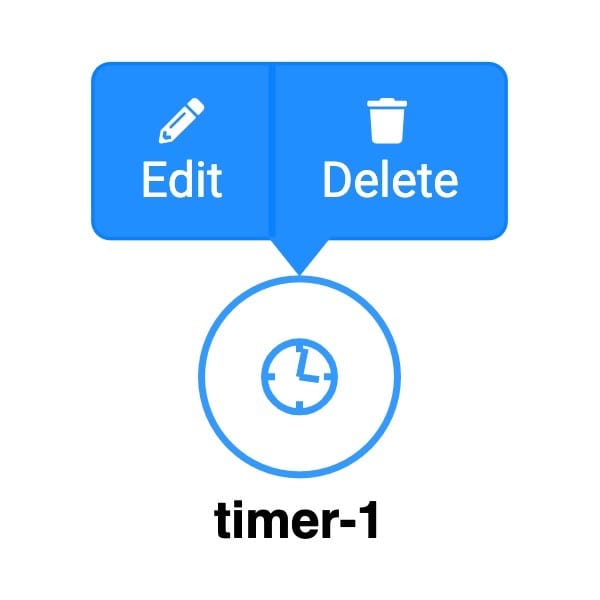 A static image displaying the workflow Timer node, the node is selected and the settings menu is displayed.