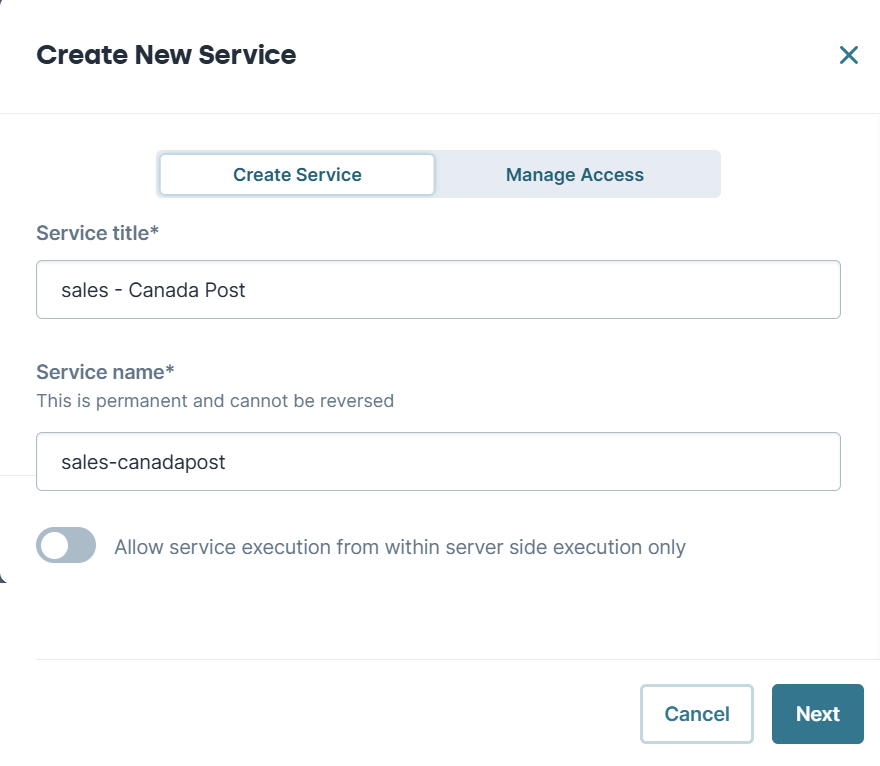 A image showing how to create a new Service for Canada Post