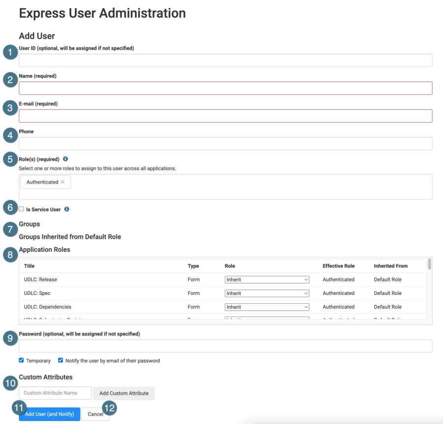 A static image displaying the Express User Administration - Add User page.