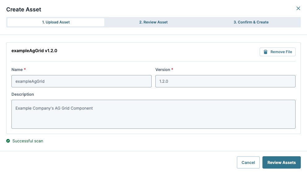 A static image displaying the Create Asset modal.
