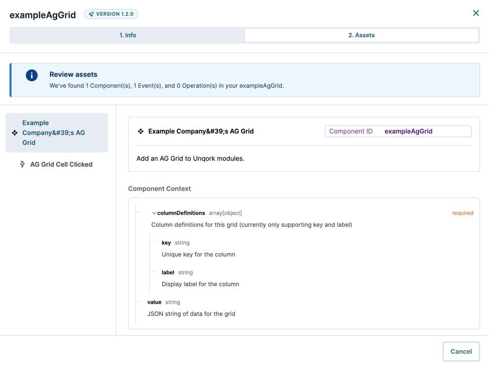 A static image displaying a Package's Asset details.