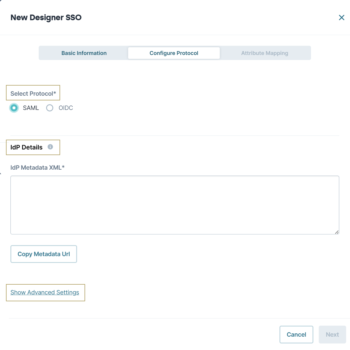 A static image showing a new designer sso config.