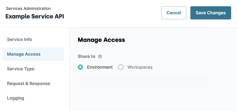 A static image displaying a Service's Manage Access settings.