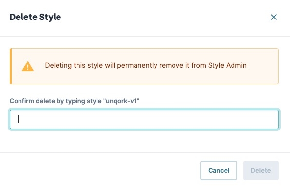 A static image displaying how to confirm deletion of the style.