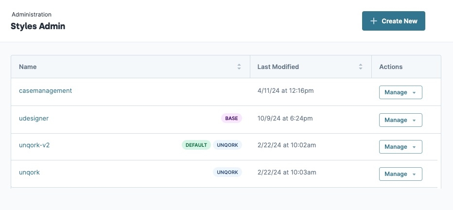 A static image displaying the Styles Administration page.