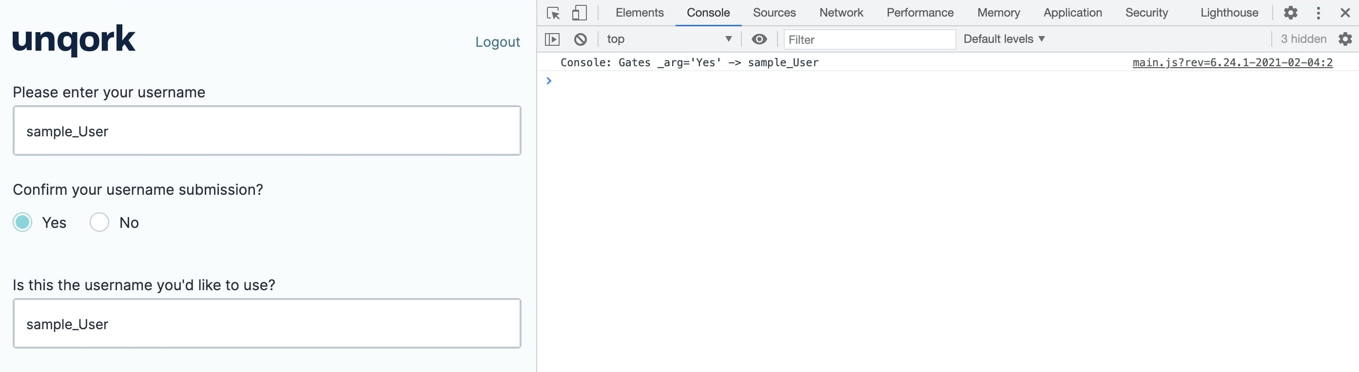 This is the static image of the console where the argument is passed successfully.