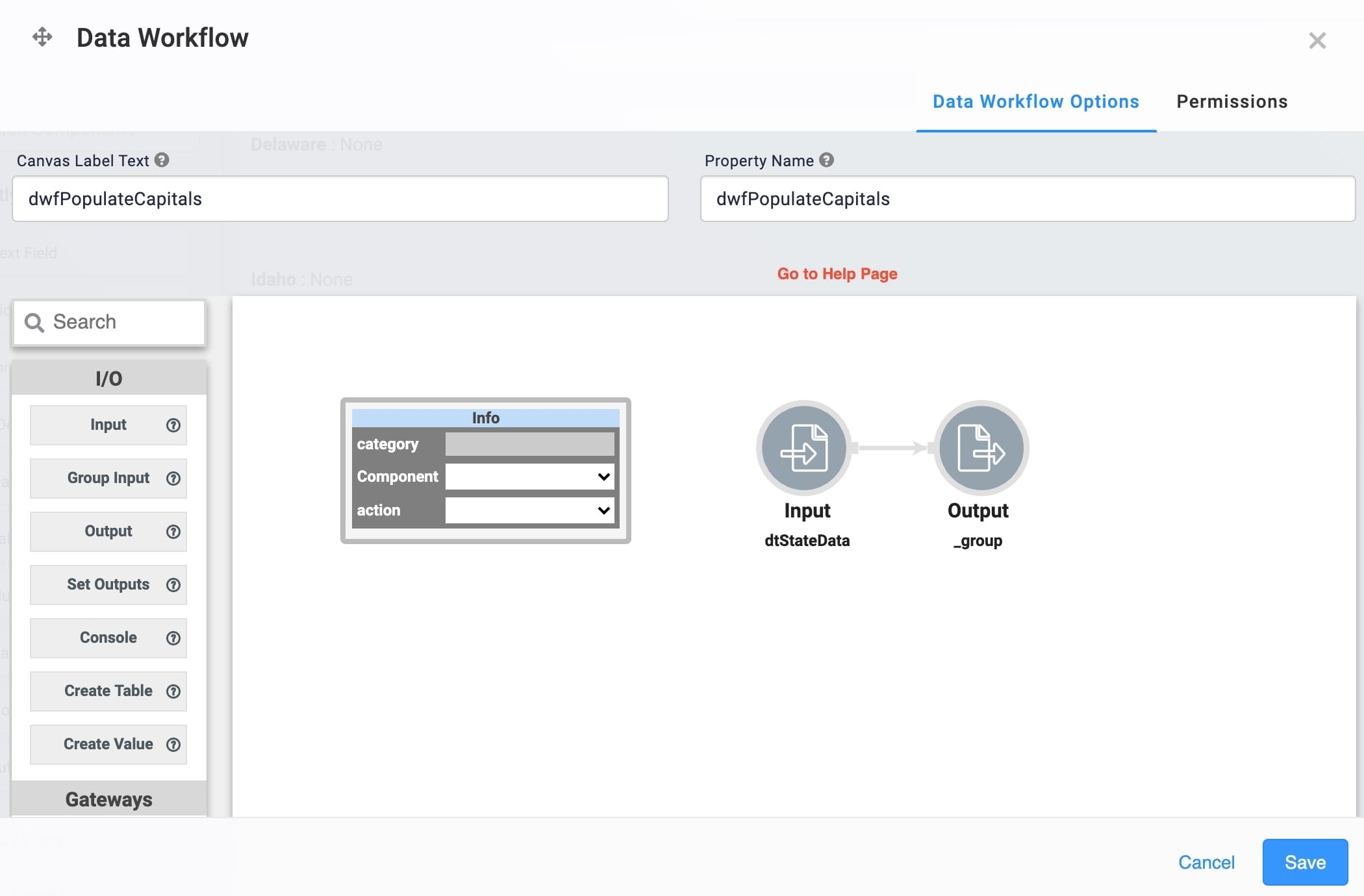 A static image of the dataworkflow configuration.