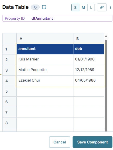A static image displaying the list of annuitants and their dates of birth.