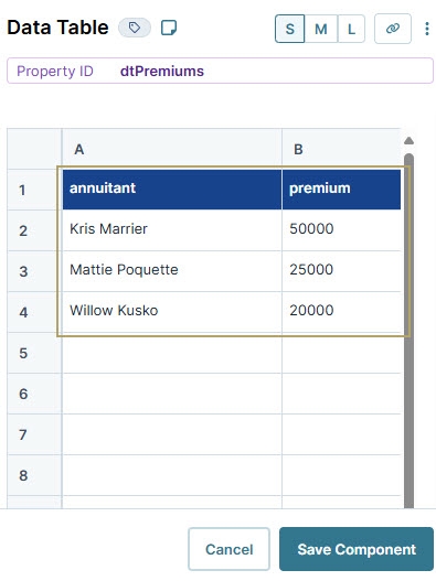 A static image displaying the list of annuitants and their insurance policy premiums.