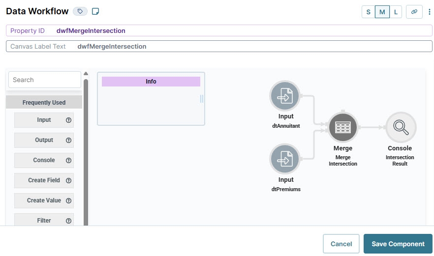 A static iamge displaying the configuration of the Merge operator that connects the two data tables.