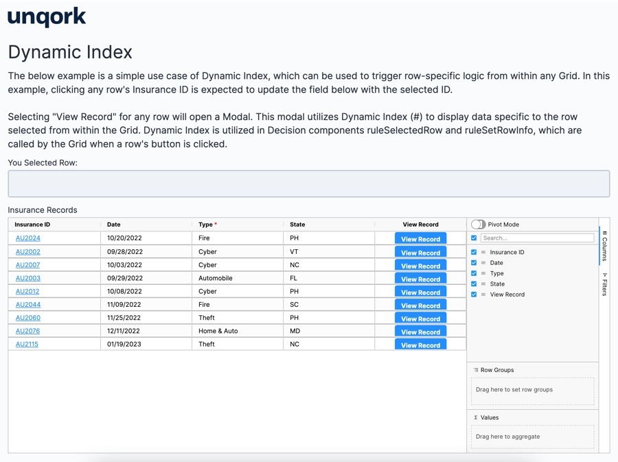 A static image displaying the Dynamic Index snippet in Express View.
