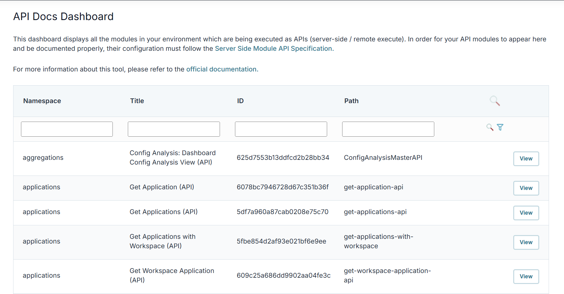 A image showing the API Docs Dashboard Tool screen.