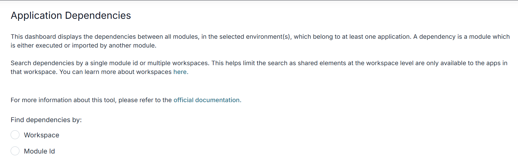 A image showing Application Dependencies Tool screen. 