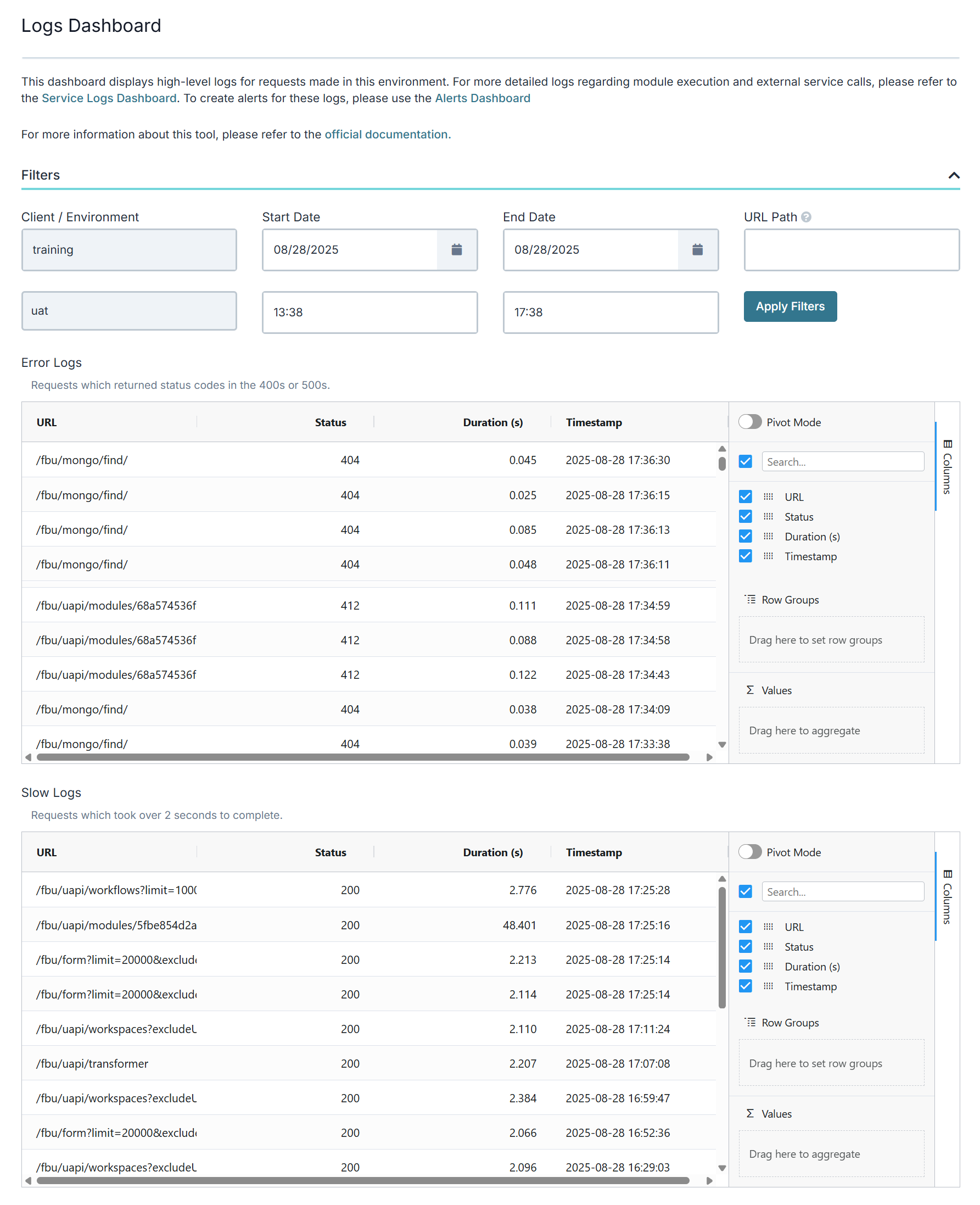 A image showing Logs Dashboard Tool screen.