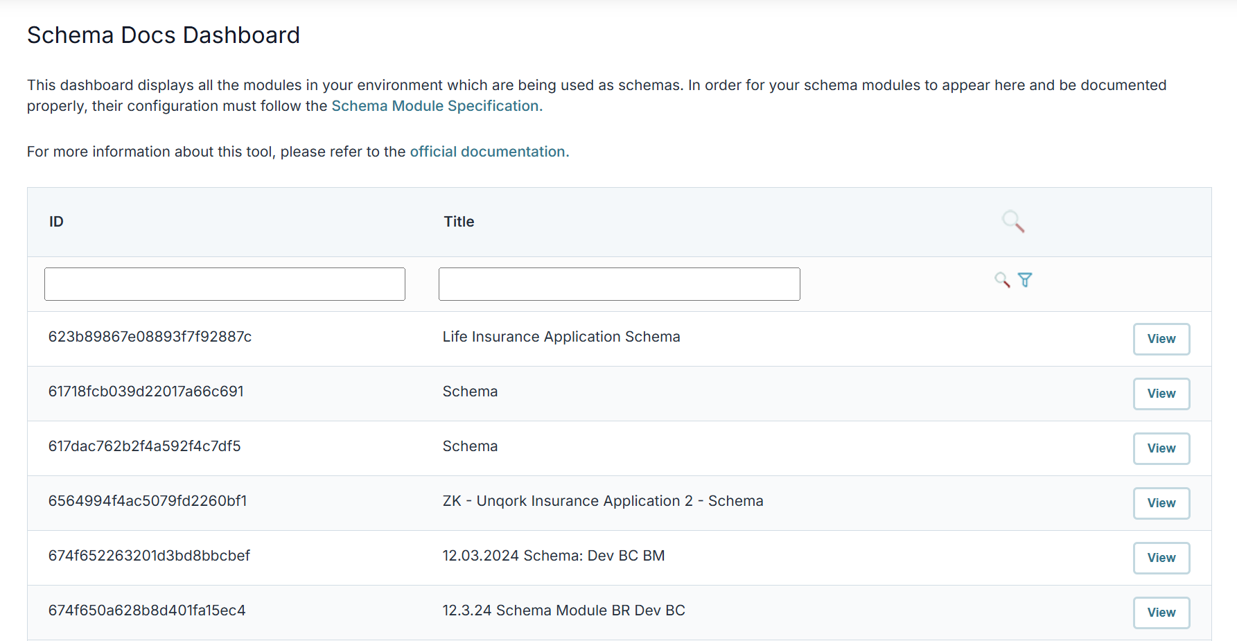 A image showing Schema Docs Dashboard Tool screen.