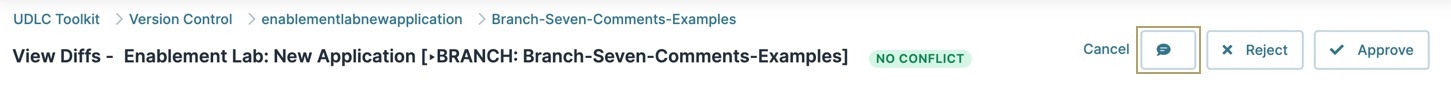 A static image displaying the View Diffs page. The Comments button is highlighted in gold.
