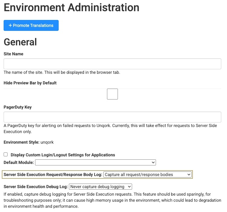 A static image displaying Server Side Execution Request/Response Body Log