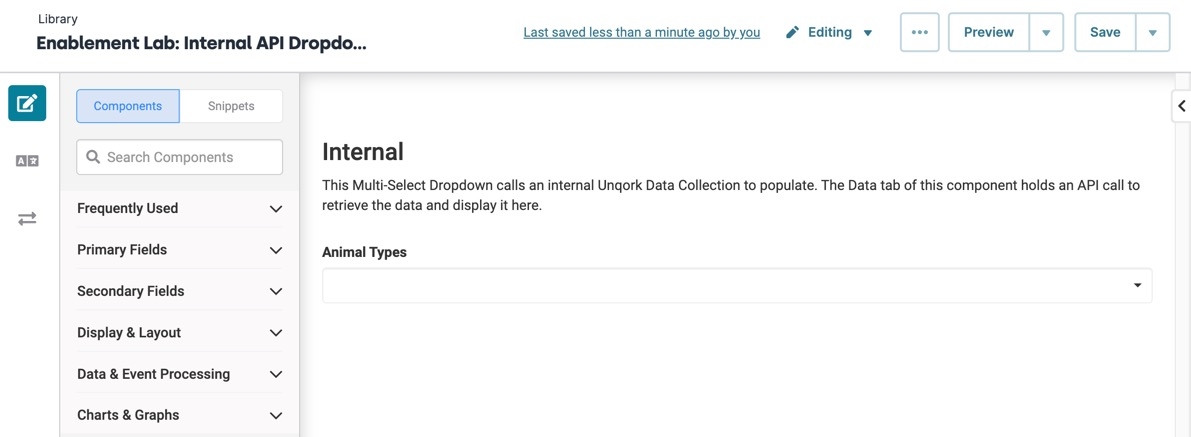 A static image displaying the Module Builder, the Internal API Dropdown use case is displayed.