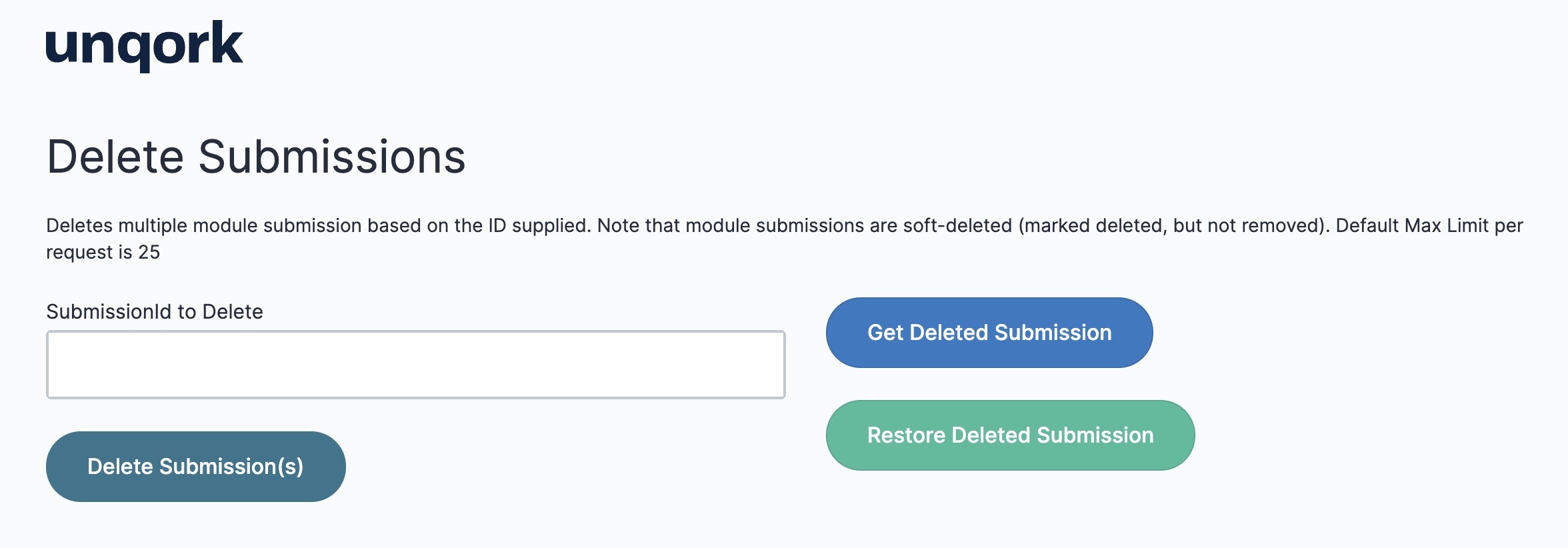 A static image displaying the SubmissionId to Delete Text Field in Express View.