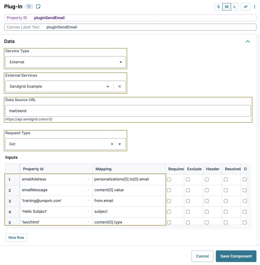 A static image displaying the completed configuration of the Plug-In component in the Module Builder.