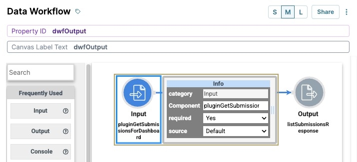 A static image displaying the Input and Output operator configuration of the Data Workflow component.