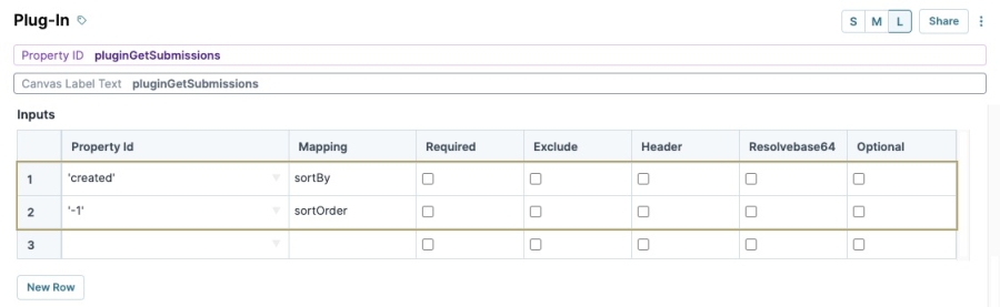 A static image displaying the Get Request Type and sorting inputs of the Plug-In component.