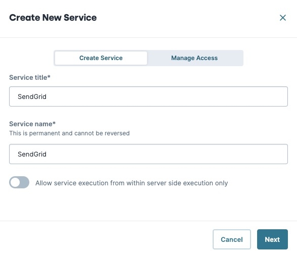 A static image displaying the Create New Service Modal