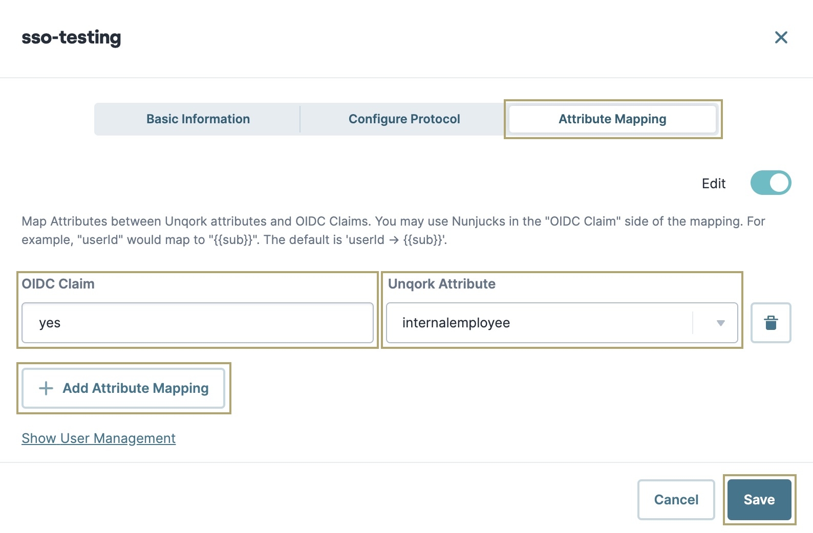 A static image displaying an example of static attribute mapping in Single Sign-On (SSO) Management.