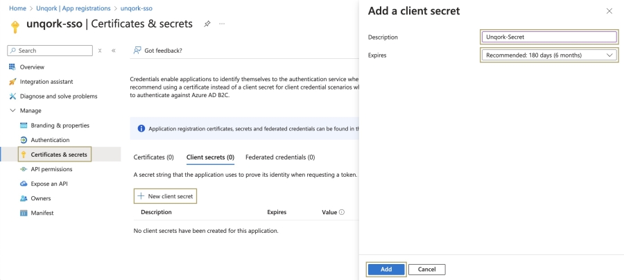 A static image displaying how to create a client secret.