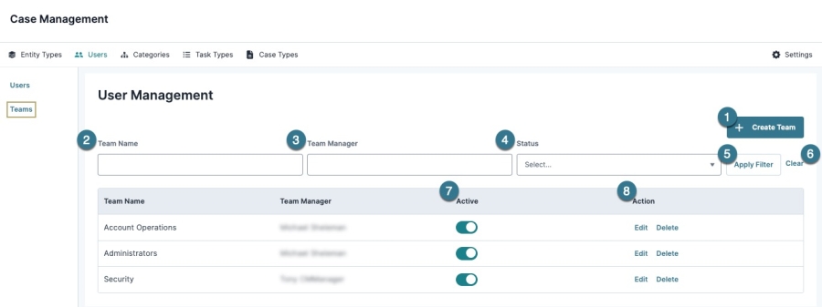 A static image displaying the Teams dashboard, filters, and actions administrators can use.