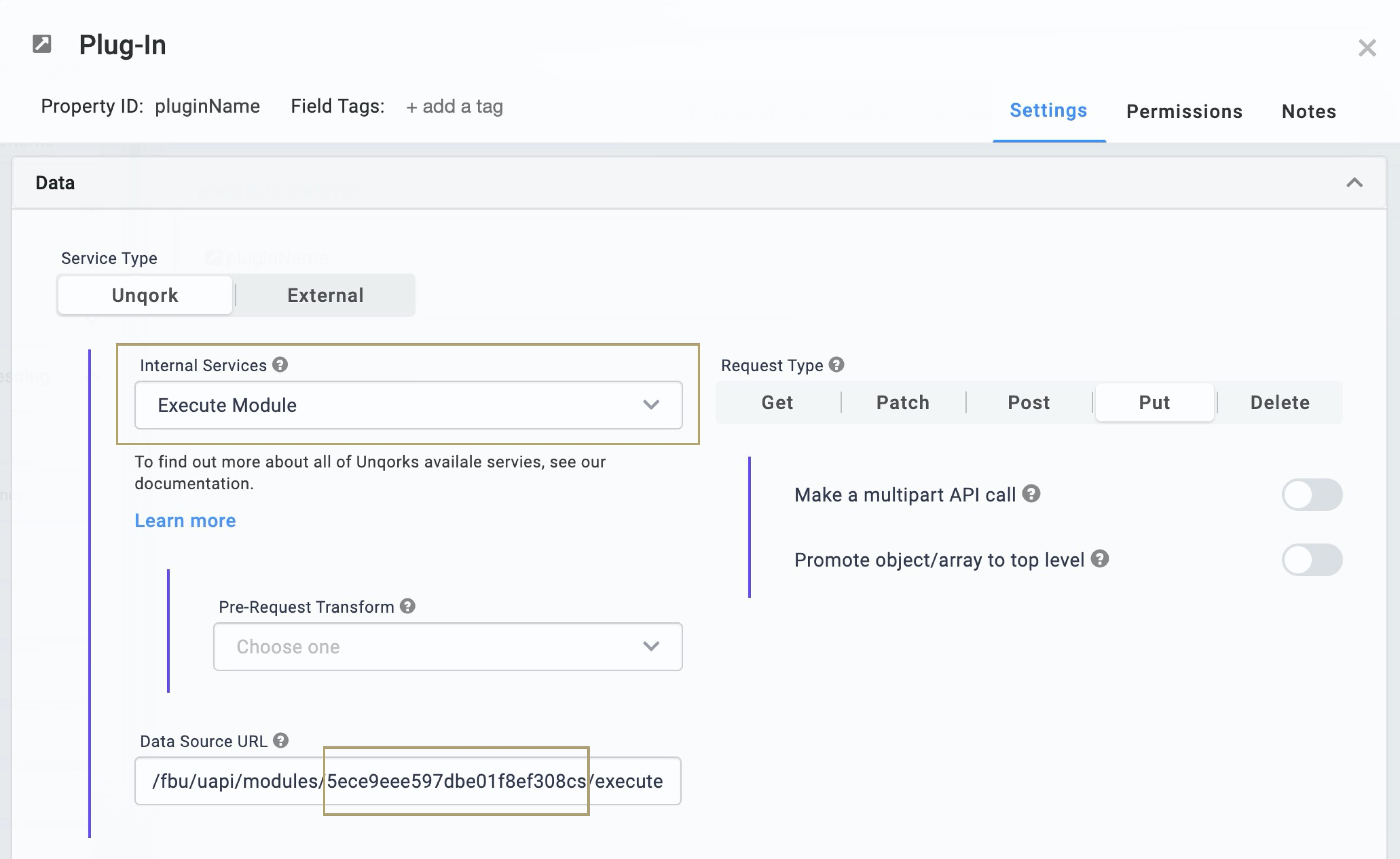 A static image displaying the Plug-In component's configuration window.