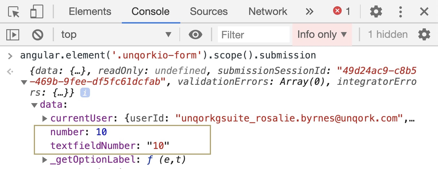 Image showing the comparison of string and number data types in the DevTools Console.