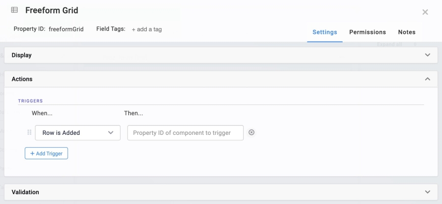 Static image displaying the Freeform Grid Actions configuration settings.