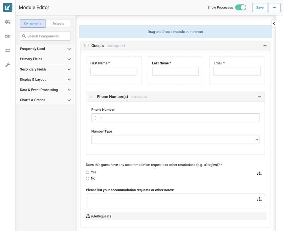 Static image displaying the completed Freeform Grid use case in the Module Builder. 