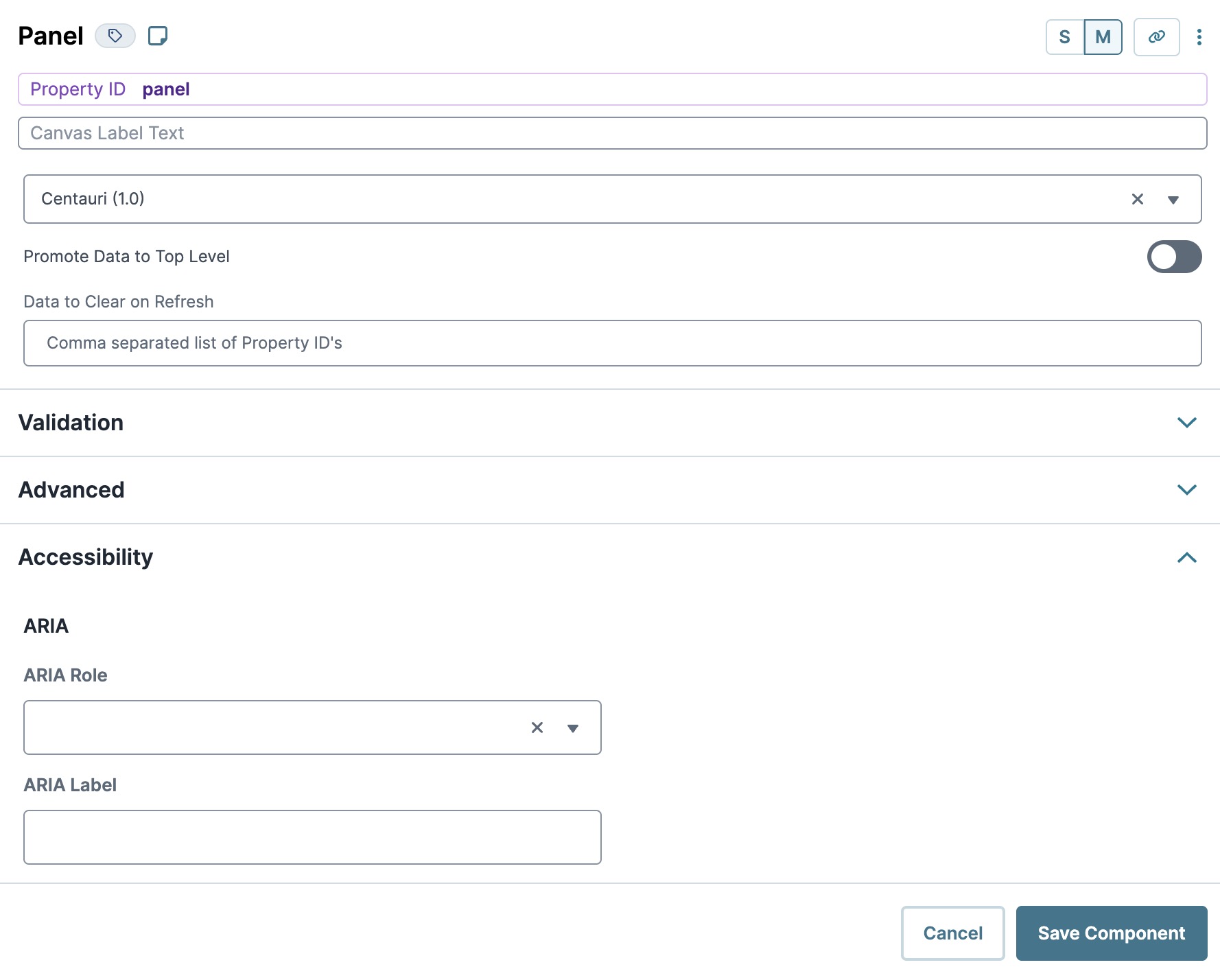 A static image displaying the new Accessibility section in the Panel component.