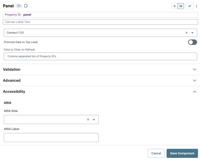 A static image displaying the new Accessibility section in the Panel component.