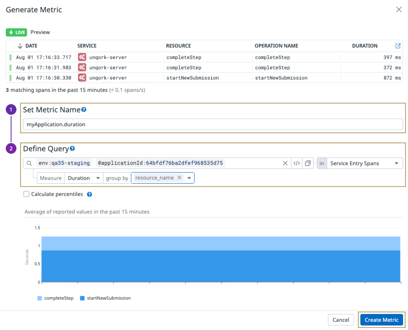 A static image displaying how to build a custom metric.