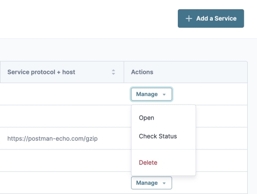 A static image displaying the Manage drop-down options.